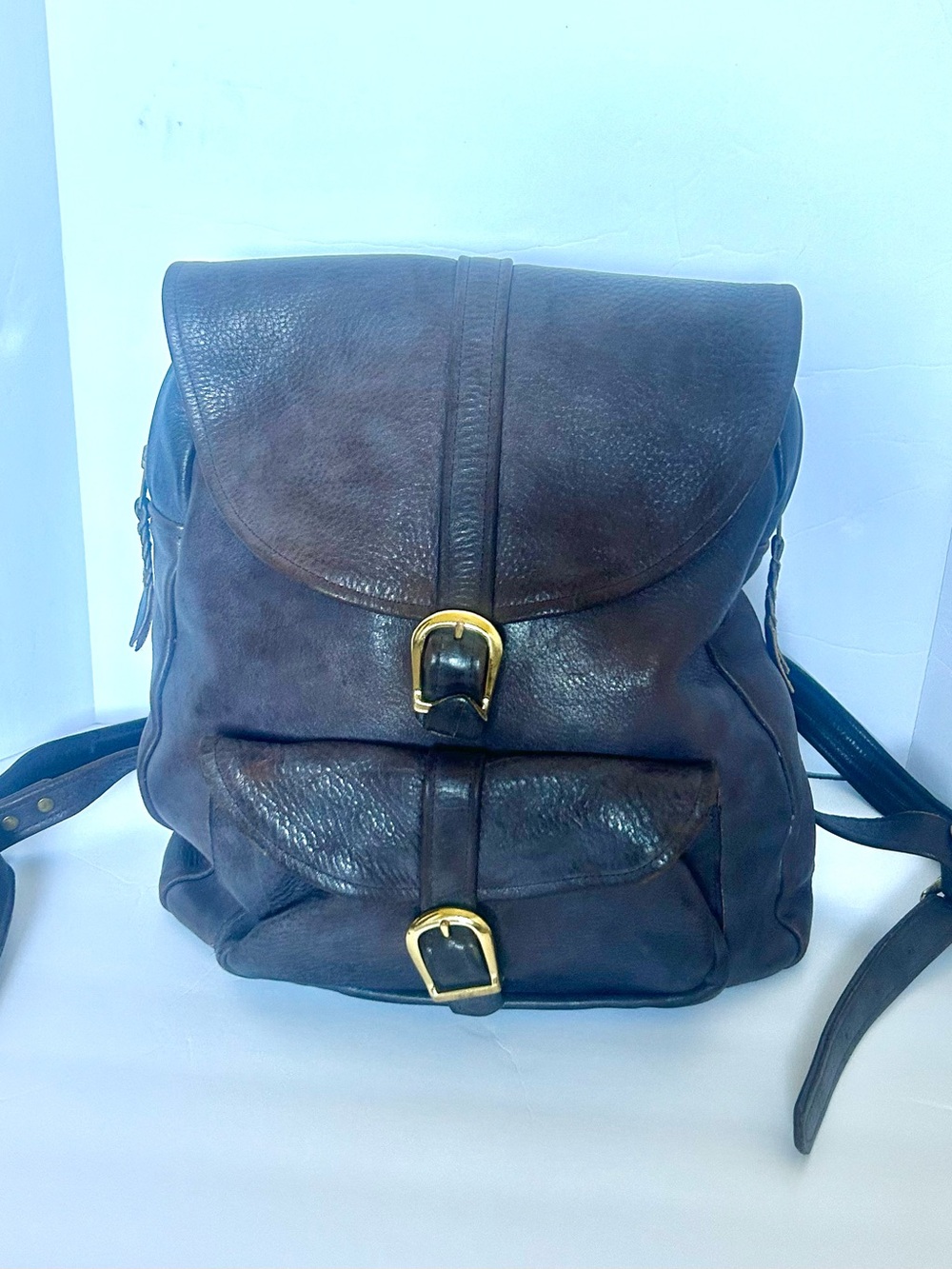 Leather Buckle-Front Men's Backpack in Dark Brown